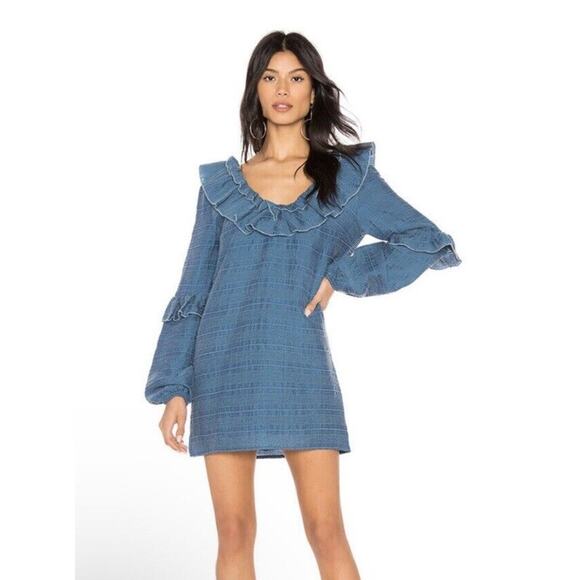 Revolve Tularosa Heather Dress Yale Blue Small Long Sleeve Cottage Boho - Picture 1 of 10